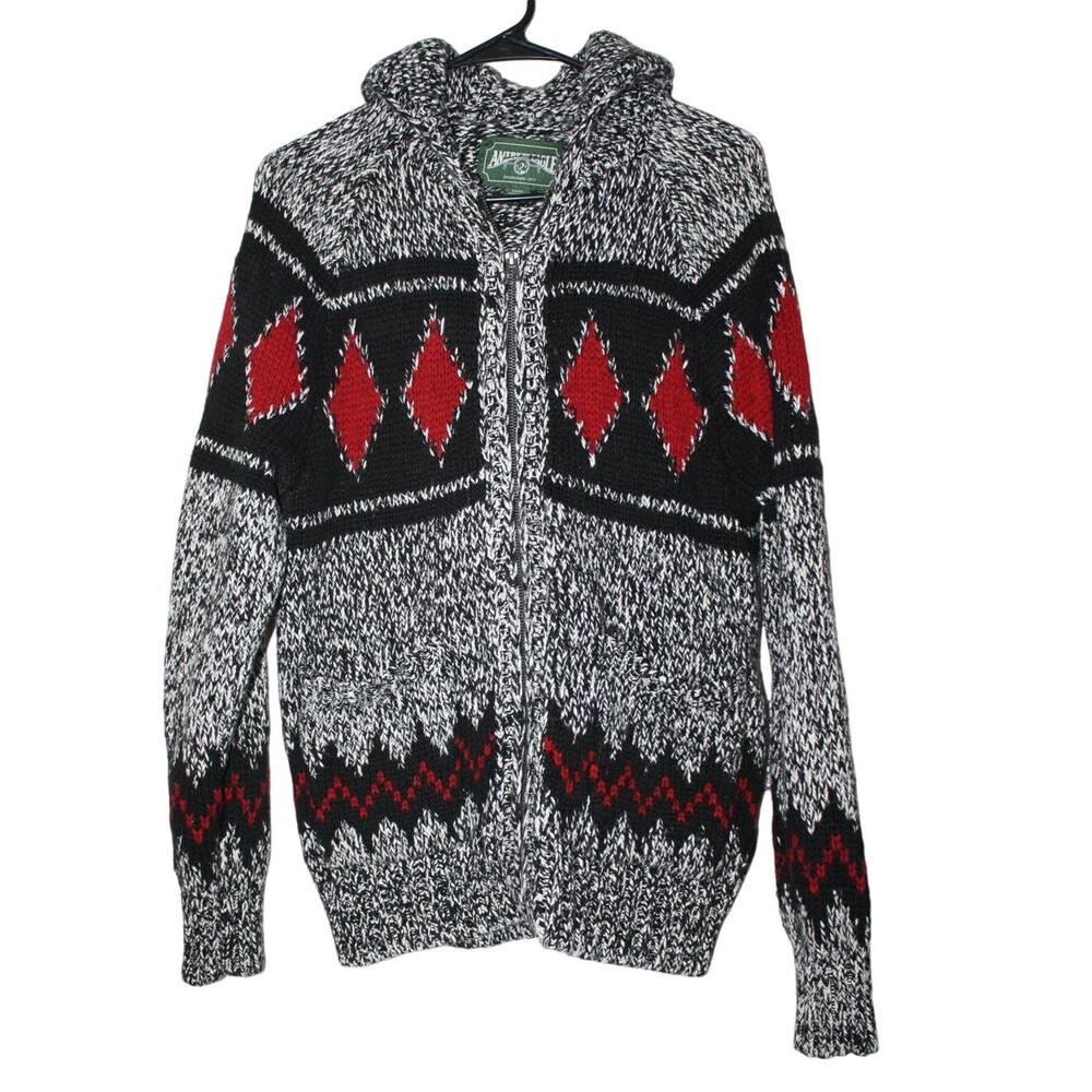 VTG American Eagle Hand Knit Cowichan Zip Up Sweater Men's Small